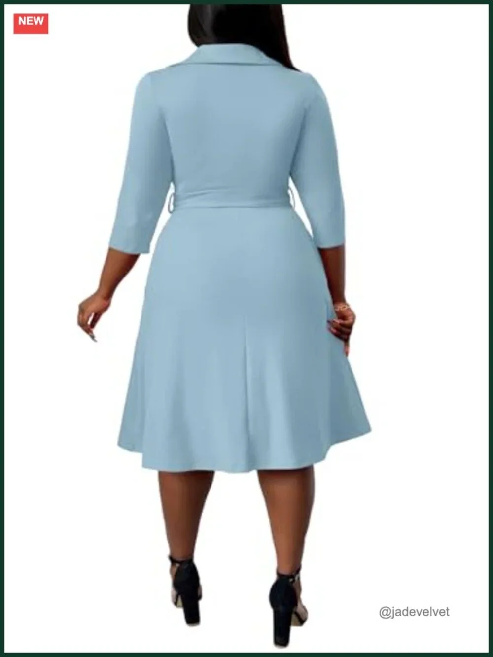 Plus Size Midi Cocktail Dress with Pockets and Belt, 3/4 Sleeve